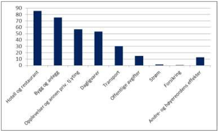 Figur 3-2 – Reiselivsrelatert omsetning i Oppdal i 2011 fordelt på næringer. Kilde: Menon